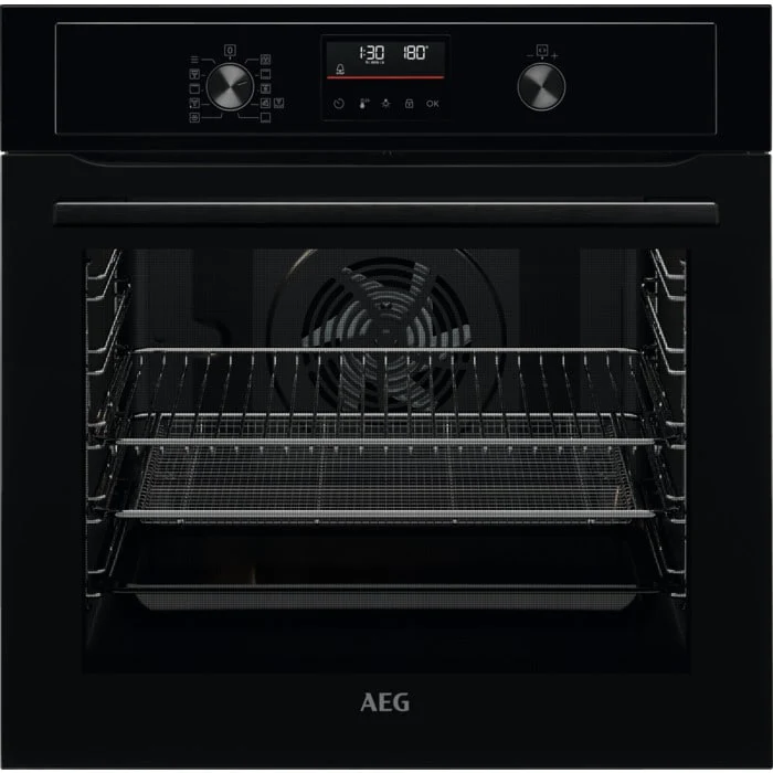 AEG 3000 Series BEX535A61B Air Fry Electric Single Built in Oven with Retractable Dials in Black
