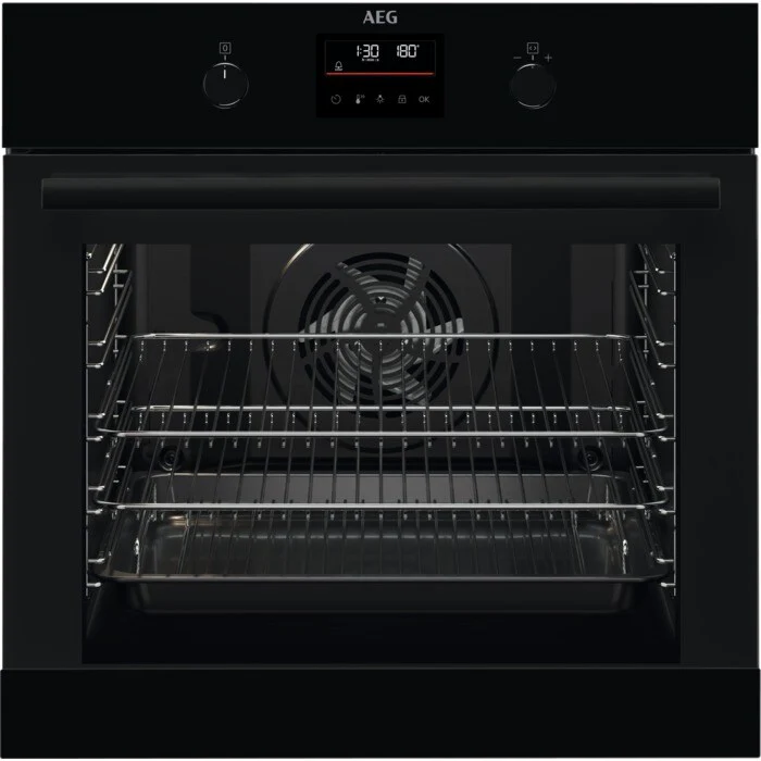 AEG 6000 Series BPK355061B Steam Bake Electric Single Built in Oven with Retractable Dials in Black