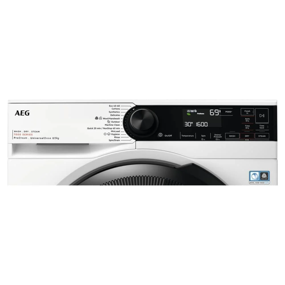 AEG LWR7485M4U Series 7000 ProSteam 8+5kg 1600 Spin Washer Dryer White - Image 2