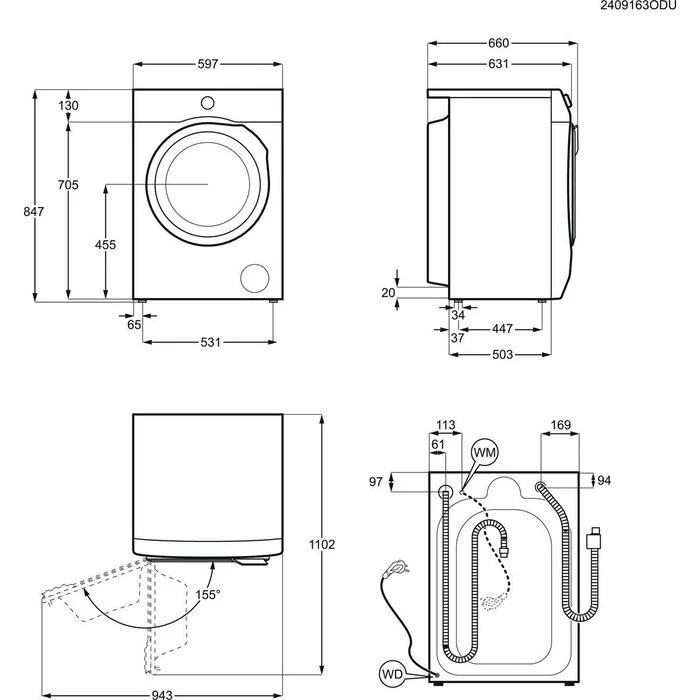 AEG LWR8516L6UD 11kg+7kg 8000 Series Power Care Freestanding 1600rpm Washer Dryer - Image 7