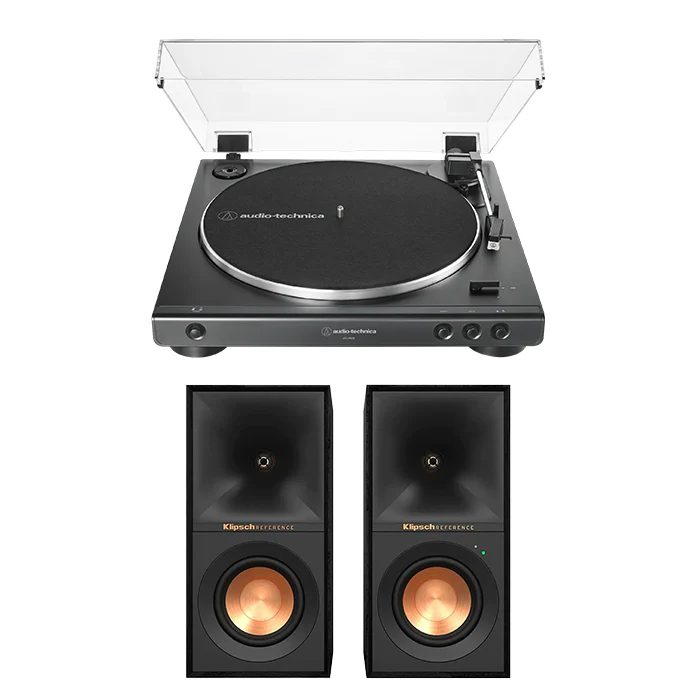Audio Technica ATLP60X Automatic Turntable with Klipsch R40PM Powered Bluetooth Speakers Pair Hi-Fi Package