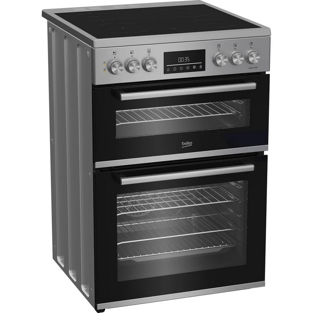 Beko EDC6731S 60cm Double Oven Electric Cooker with Vitroceramic Hob Silver - Image 2