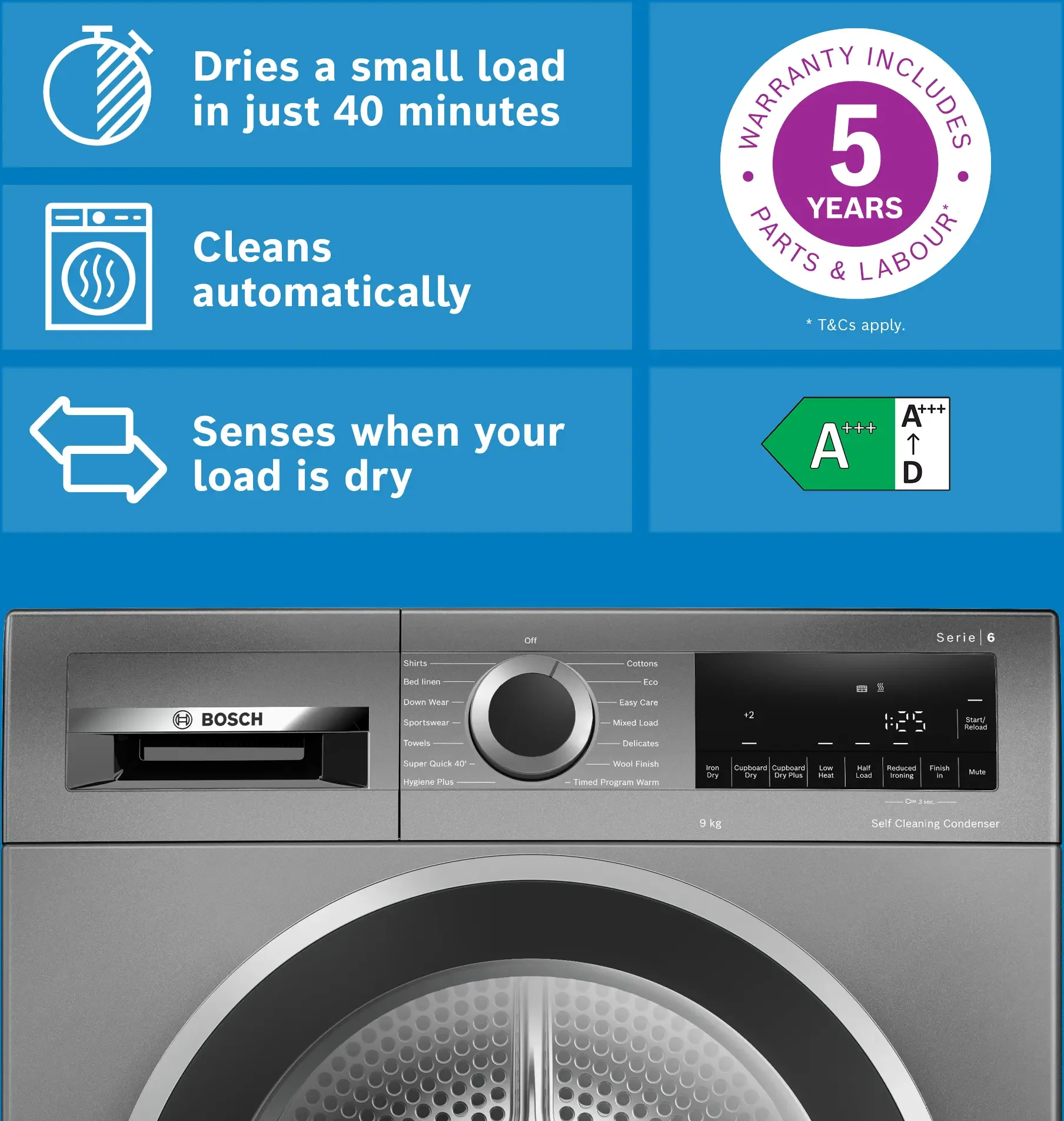 Bosch Series 6 WQG245R2GB 9kg Freestanding Heat Pump Tumble Dryer Grey - Image 7