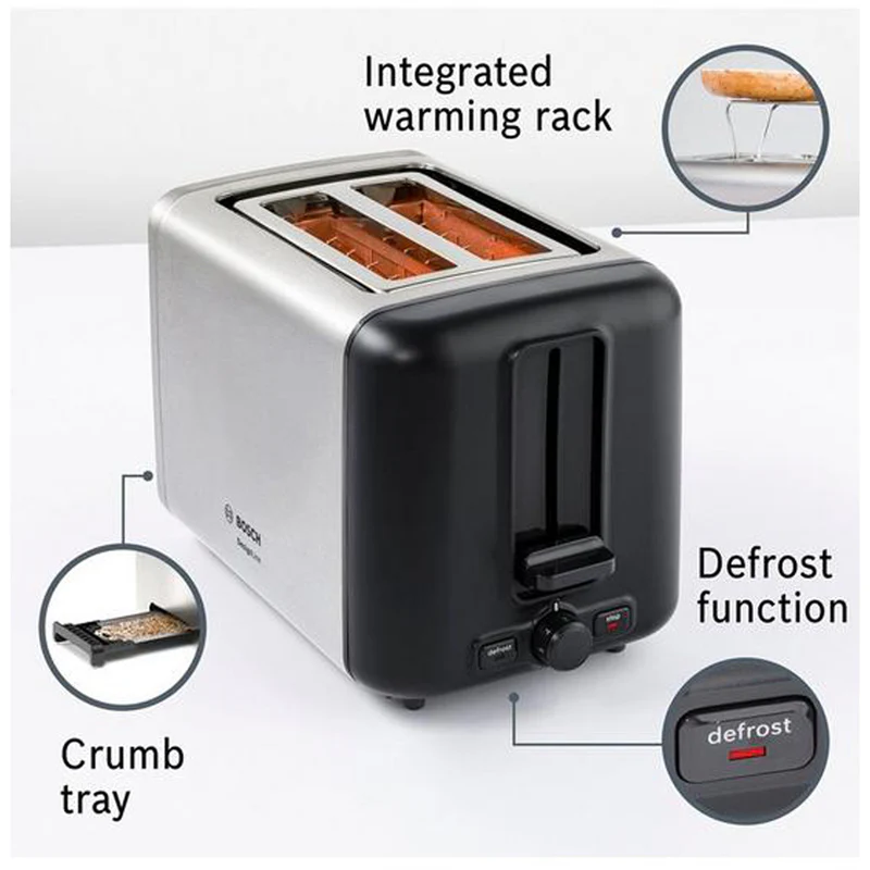 Bosch TAT3P420GB DesignLine 2 Slice Toaster Stainless Steel - Image 2