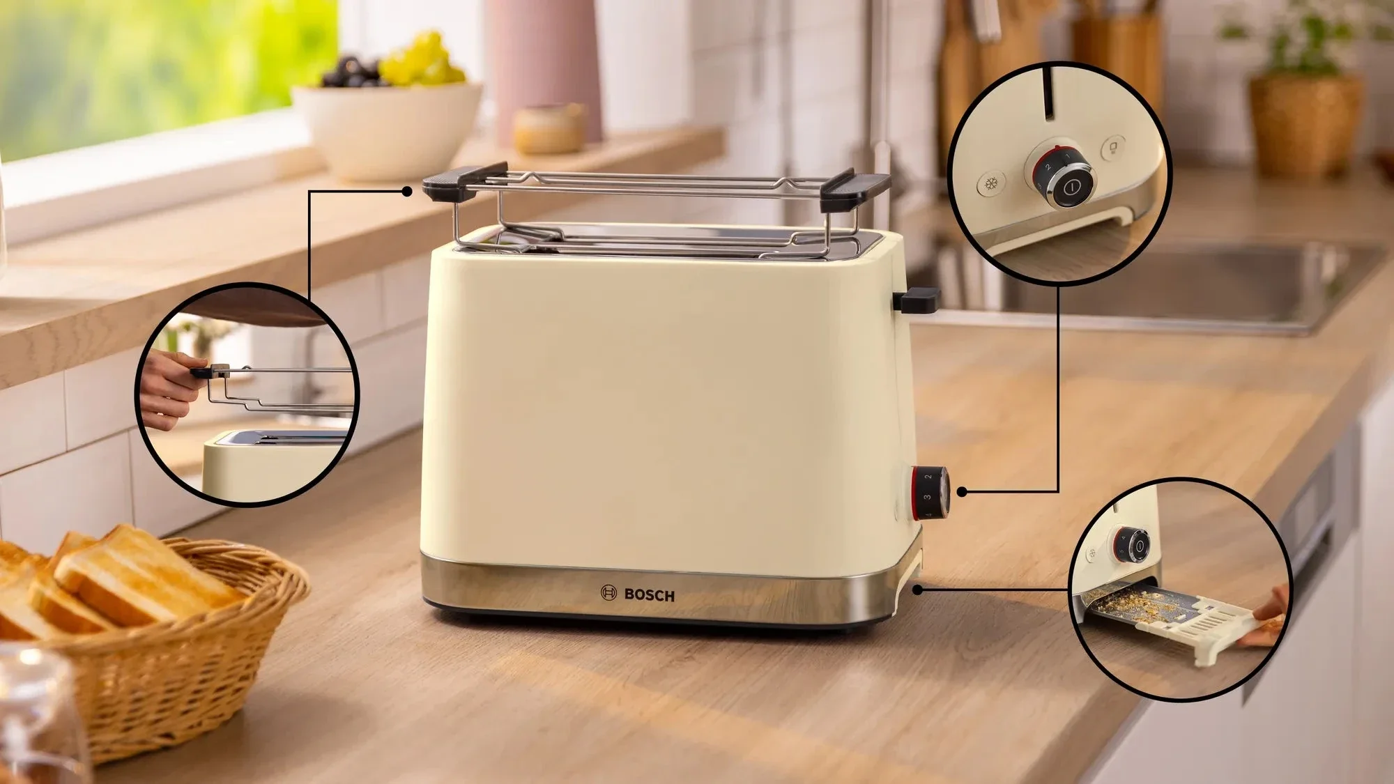 Bosch TAT4M227GB MyMoment 2 Slice Compact Toaster Cream - Image 2