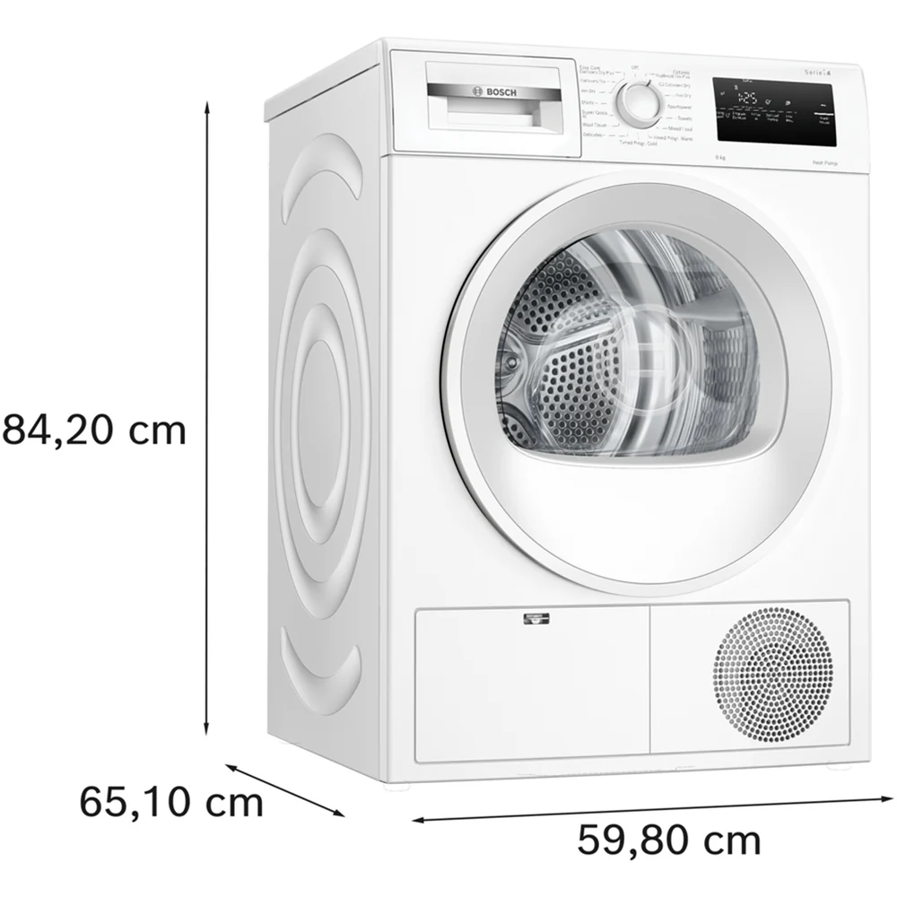 Bosch WTH85225GB Series 4 8kg Heat Pump Tumble Dryer White - Image 9