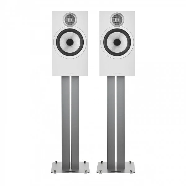 Bowers & Wilkins 606 S3 Bookshelf Speakers Oak with FS-600 S3 Silver Stands - Image 2