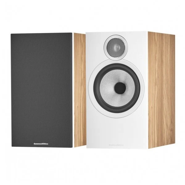 Bowers & Wilkins 606 S3 Bookshelf Speakers Oak with FS-600 S3 Silver Stands - Image 3