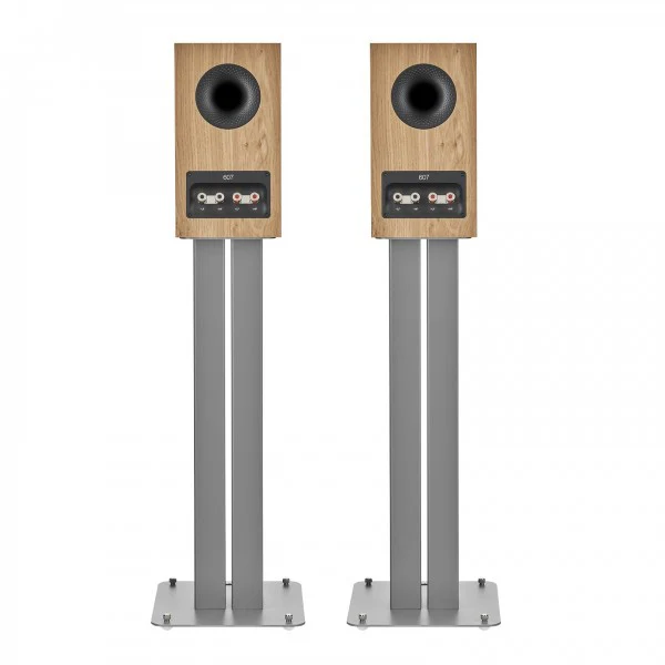Bowers & Wilkins 607 S3 Bookshelf Speakers Oak with FS-600 S3 Silver Stands - Image 4