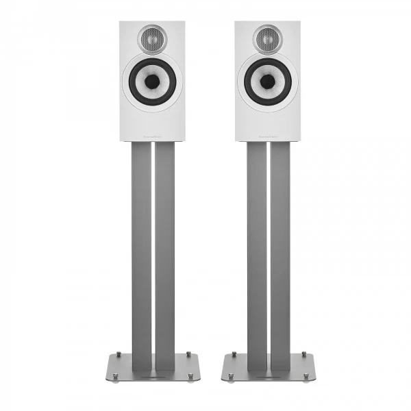 Bowers & Wilkins 607 S3 Bookshelf Speakers White with FS-600 S3 Silver Stands - Image 2