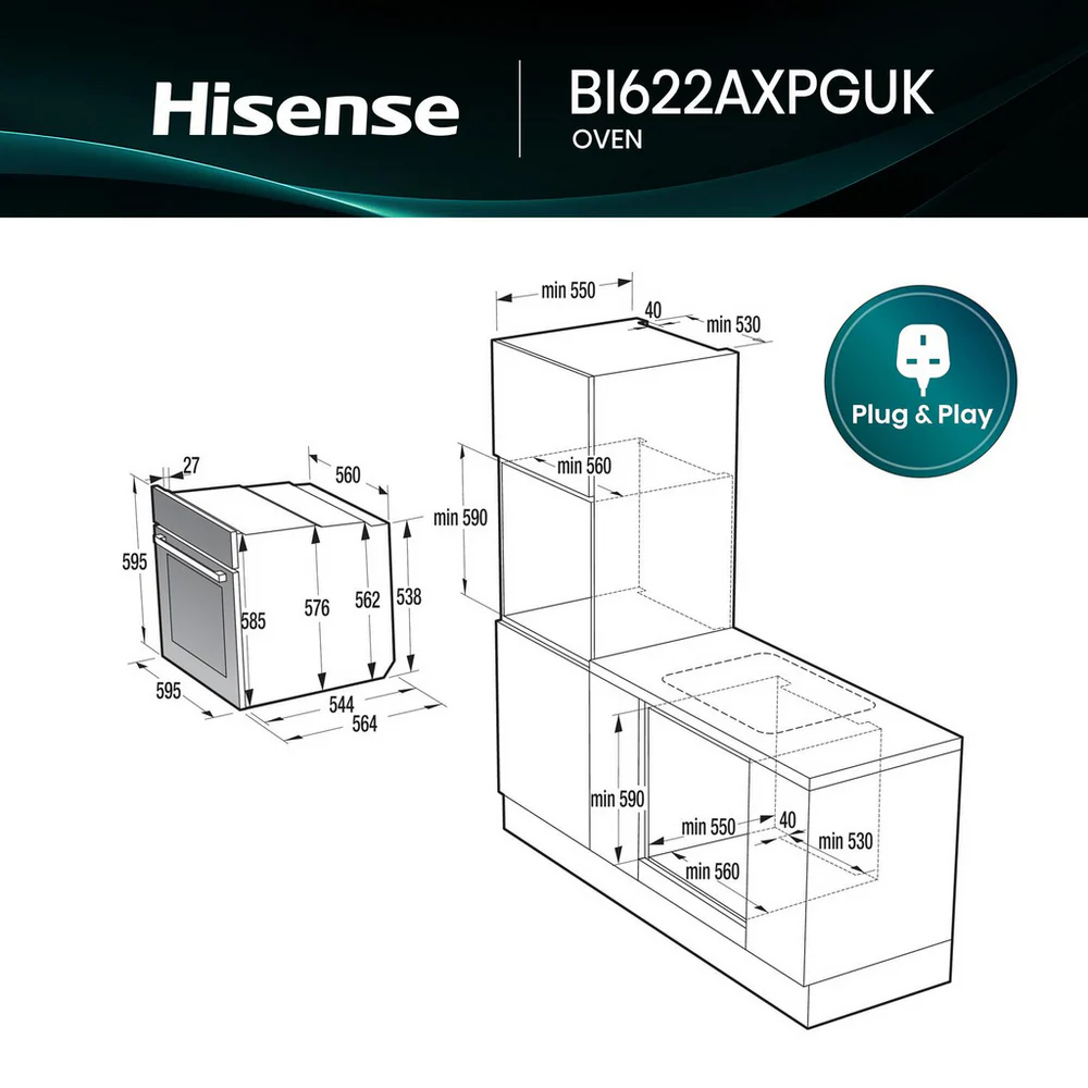Hisense BI622AXPGUK Hi4 59.5cm Built In Electric Single Oven Stainless Steel - Image 14