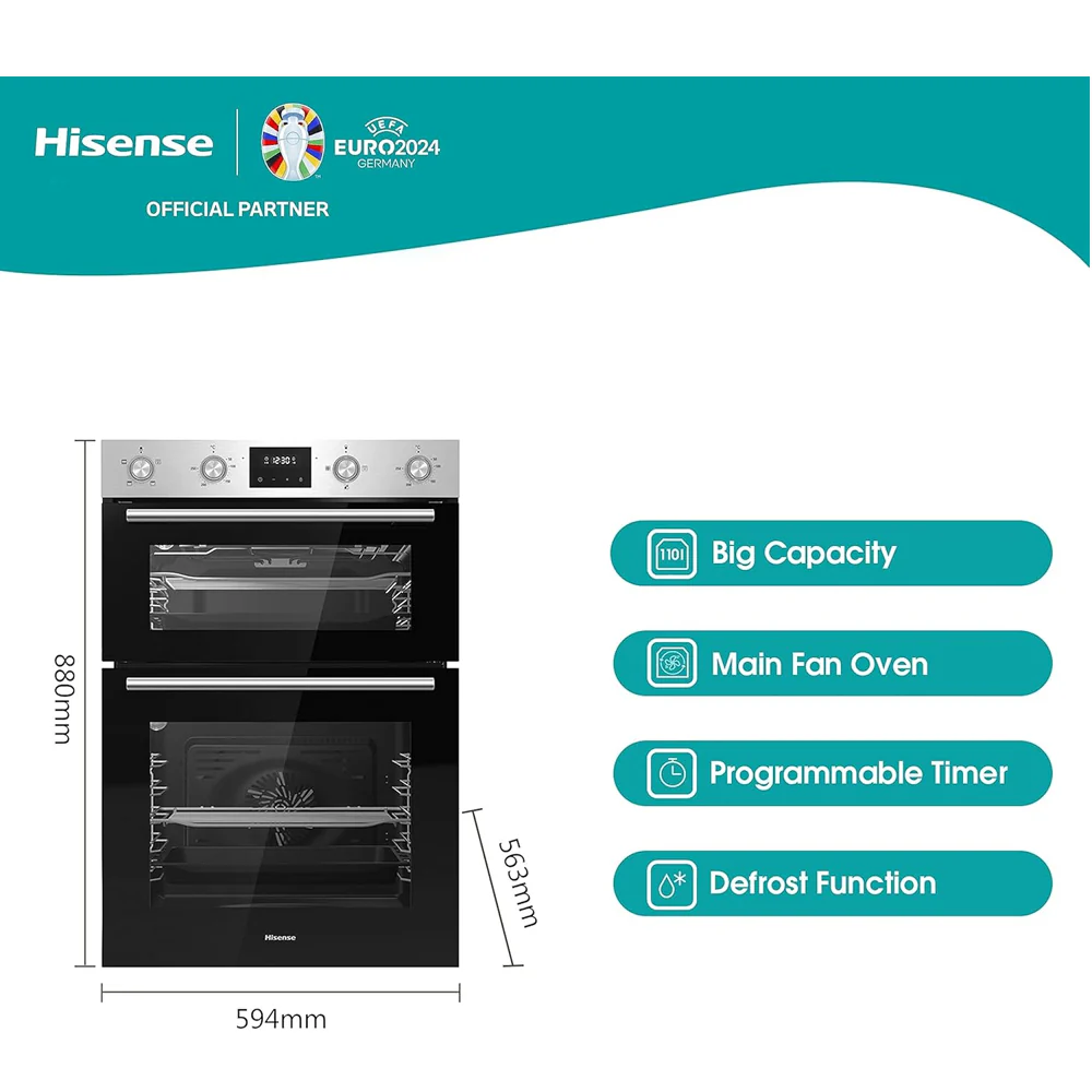 Hisense BID99222CXUK Built In Electric Double Oven Stainless Steel - A Rated - Image 3