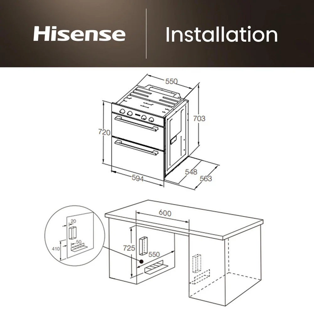 Hisense Hi6 BUD714221CX 54/38L Built Under Electric Double Oven Stainless Steel - A Rated - Image 13