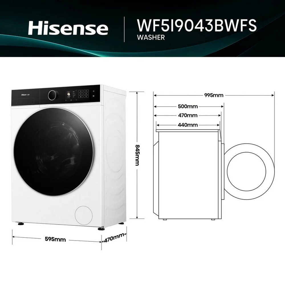 Hisense KitchenFit 5i Series WF5I9043BWFS 9kg 1400 Spin WiFi-enabled Freestanding Washing Machine White - Image 16