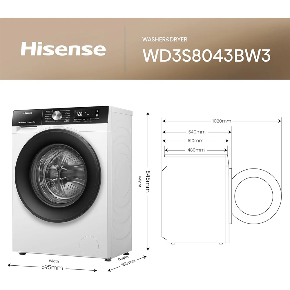 Hisense WD3S8043BW3 3S Series 8+5kg 1400 Spin WiFi-enabled Washer Dryer White - Image 12