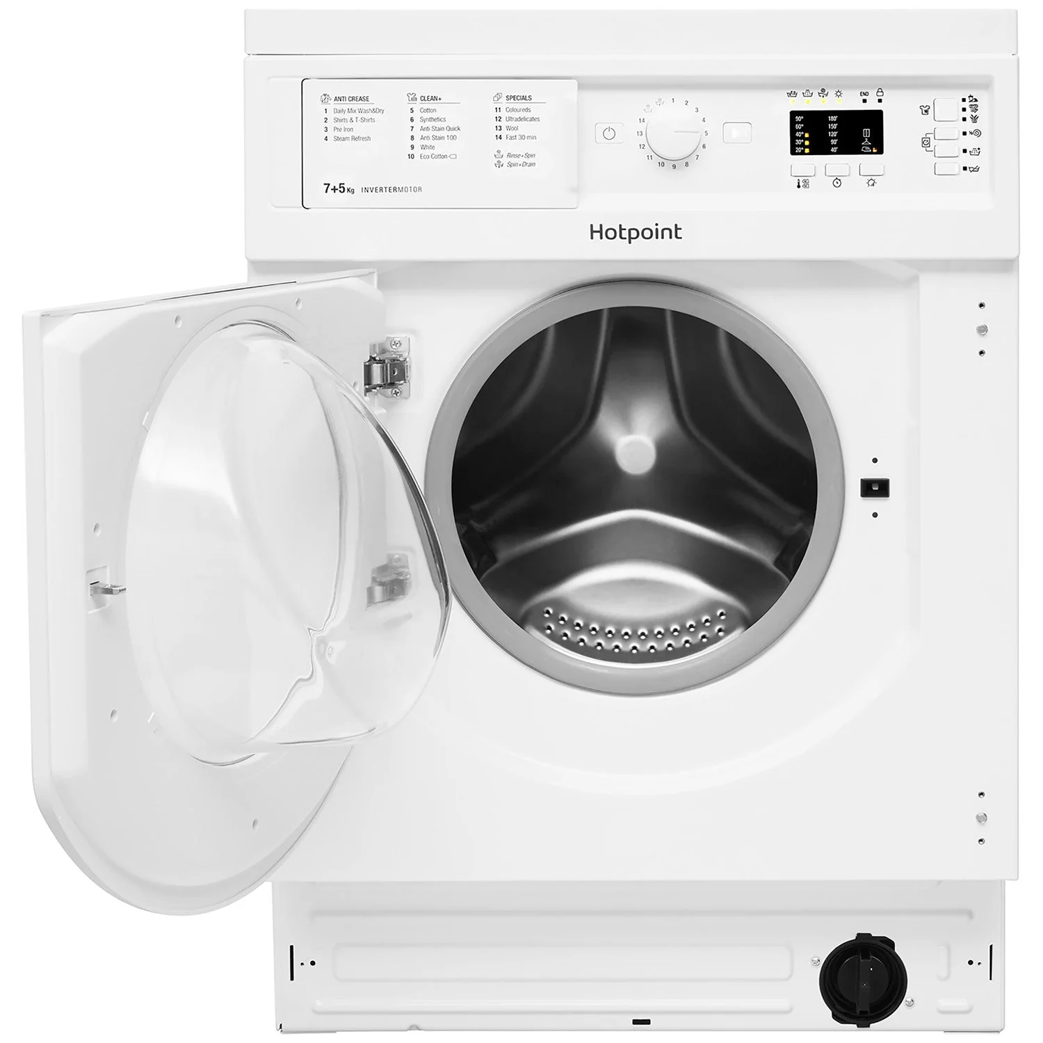 Hotpoint BIWDHG75148UKN 7+5kg 1400 Spin Built In Washer Dryer With Anti-Stain White - Image 2