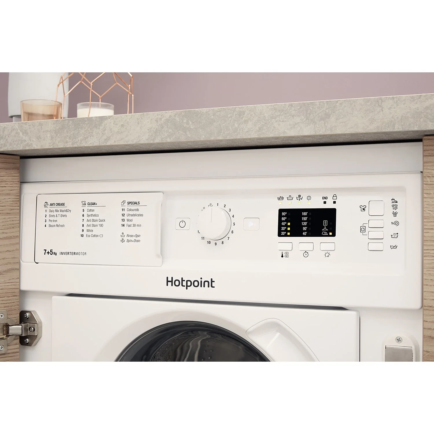 Hotpoint BIWDHG75148UKN 7+5kg 1400 Spin Built In Washer Dryer With Anti-Stain White - Image 3