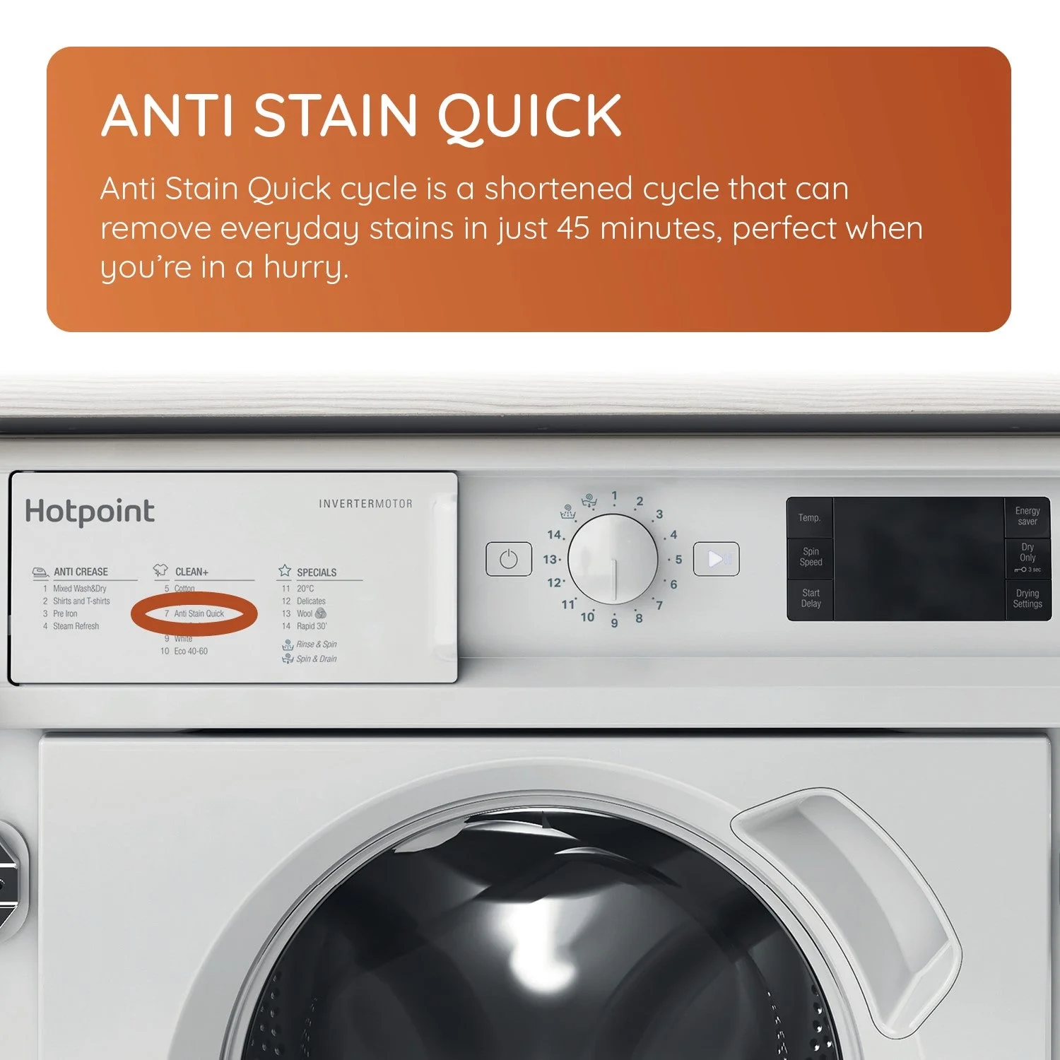 Hotpoint BIWDHG75148UKN 7+5kg 1400 Spin Built In Washer Dryer With Anti-Stain White - Image 5