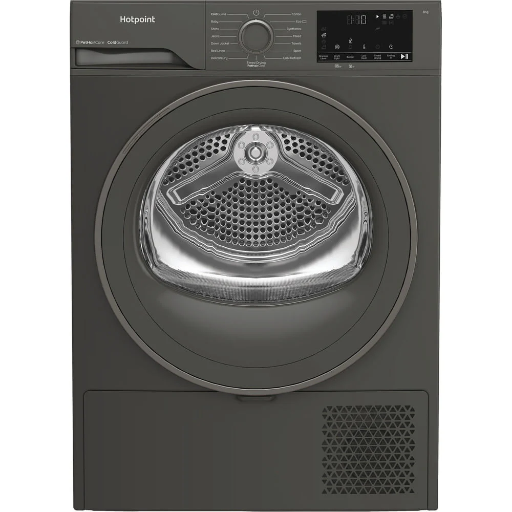Hotpoint C HSD 82M GG UK Freestanding 8kg Heat Pump Tumble Dryer with PetHairCare Grey CHSD82MGGUK