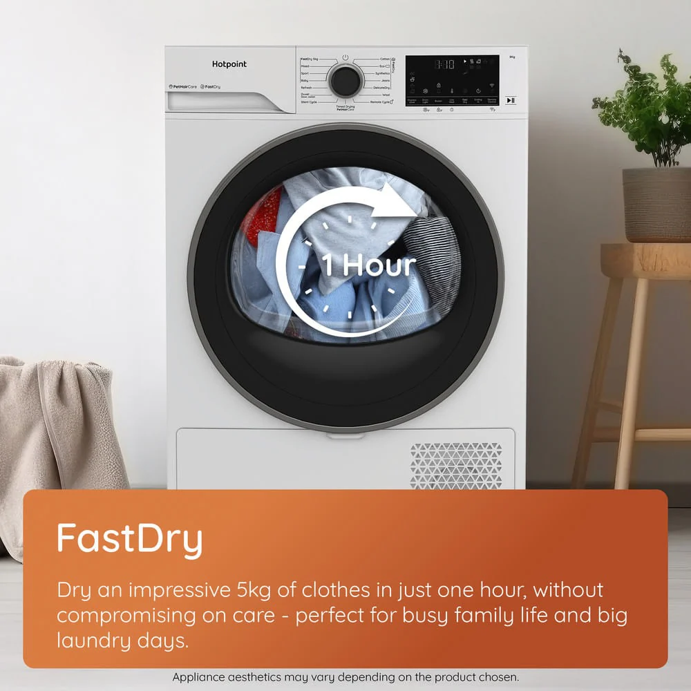 Hotpoint CHD94MWBSUK Freestanding 9kg Heat Pump Tumble Dryer with Fabric Care White - Image 11