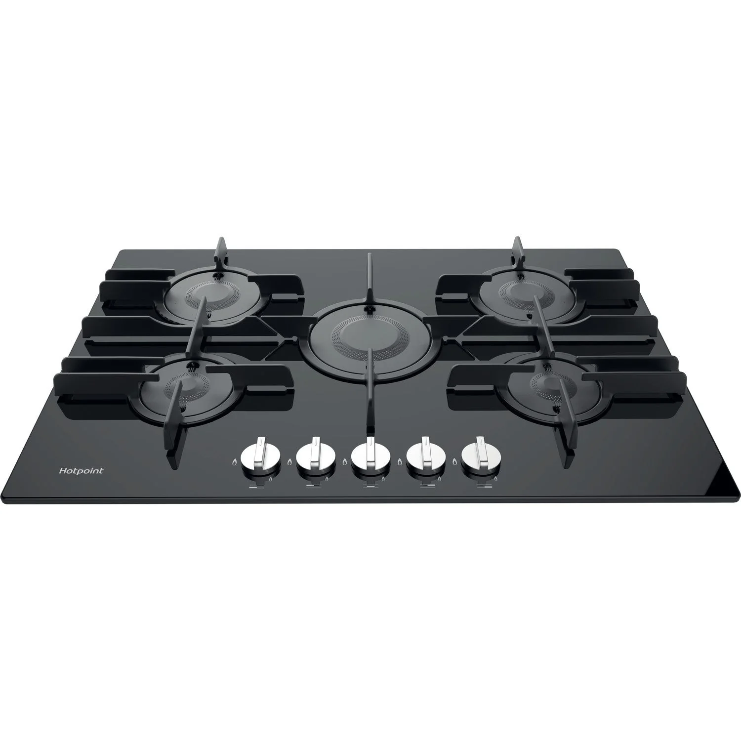 Hotpoint FTGHG751DHBK 75cm 5 Burner Gas on Glass Hob with Vertical Flame Black