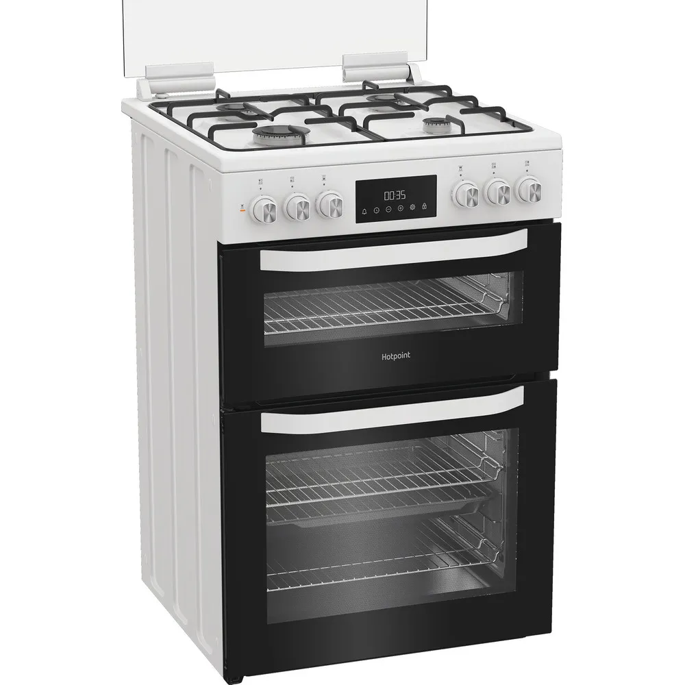 Hotpoint HDD6GDC2W 60cm Dual Fuel Double Cooker with Glass Lid White - Image 3