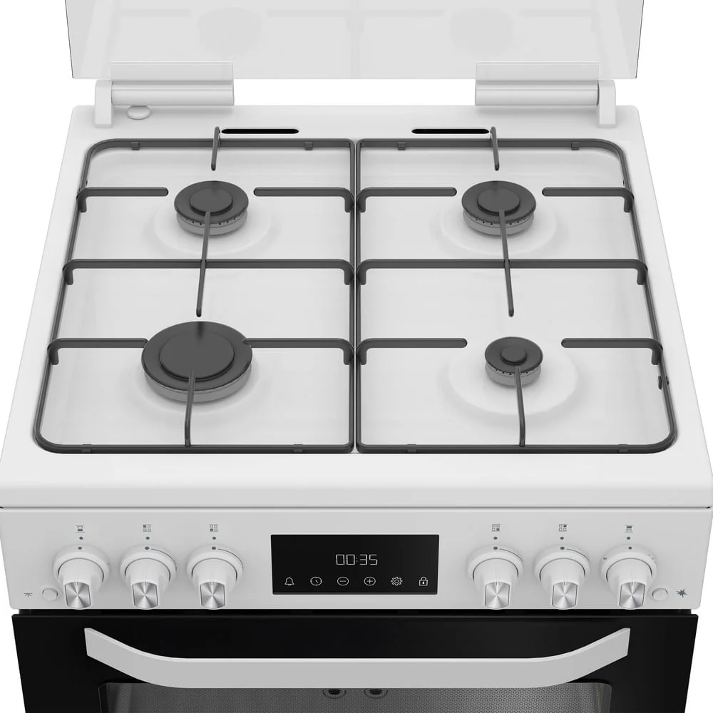 Hotpoint HDG6GDCW 60cm Freestanding Gas Double Cooker with Glass Lid White - Image 3