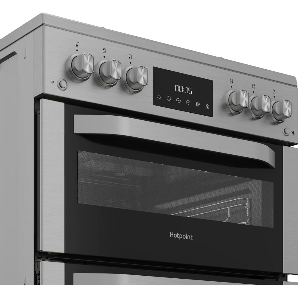 Hotpoint HDG6GDCWX 60cm Gas Double Cooker with Glass Lid Stainless Steel - Image 4