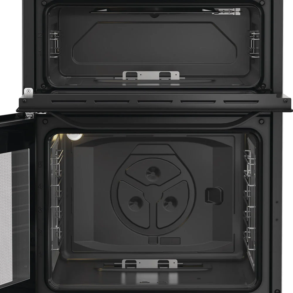 Hotpoint HTG6GDCB1 60cm Gas Twin Cooker with Glass Lid Black - Image 2