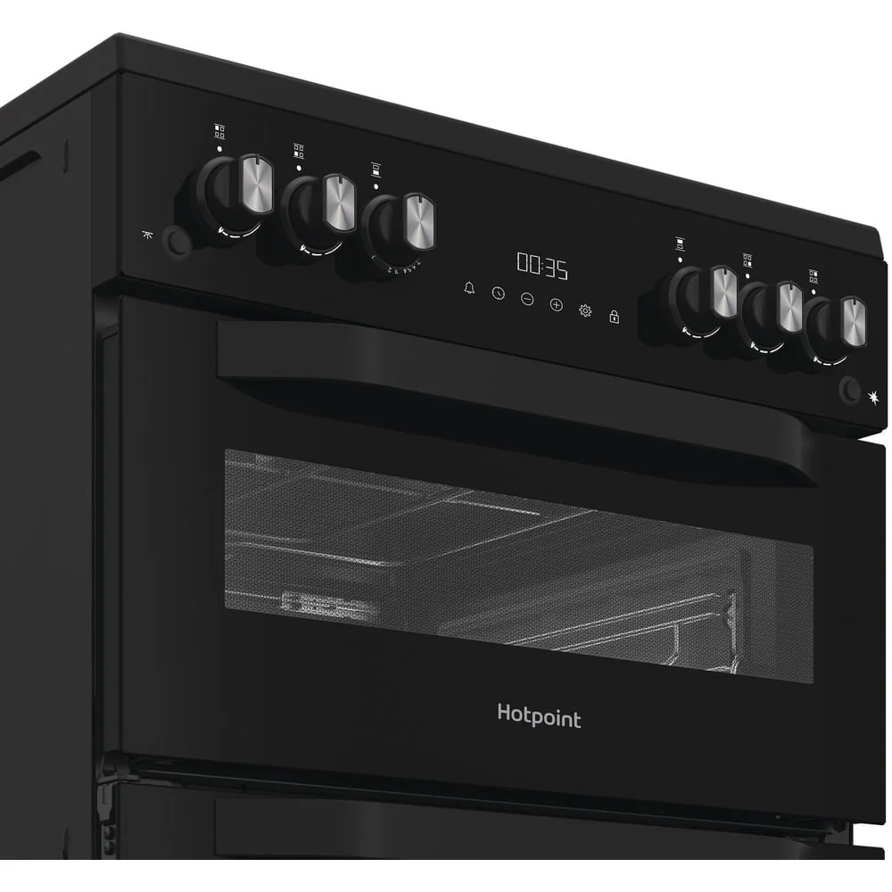 Hotpoint HTG6GDCB1 60cm Gas Twin Cooker with Glass Lid Black - Image 9