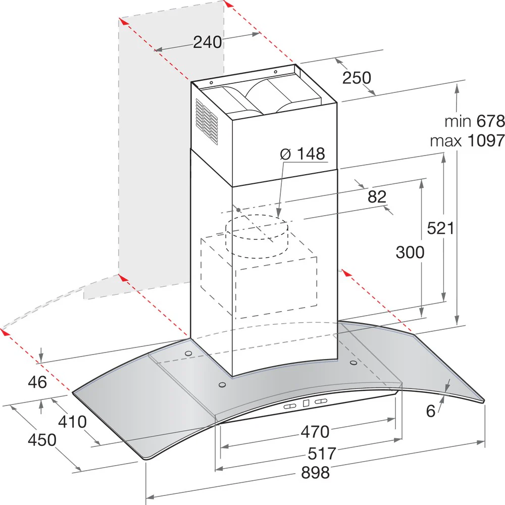 Hotpoint PHGC94FLMX 90cm Chimney Cooker Hood Stainless Steel - Image 5