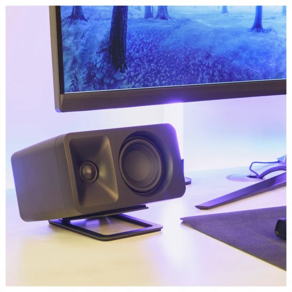 Kanto ORA 100W Powered Reference Desktop Speakers with Bluetooth & SE2 Speaker Stands Package Black - Image 11
