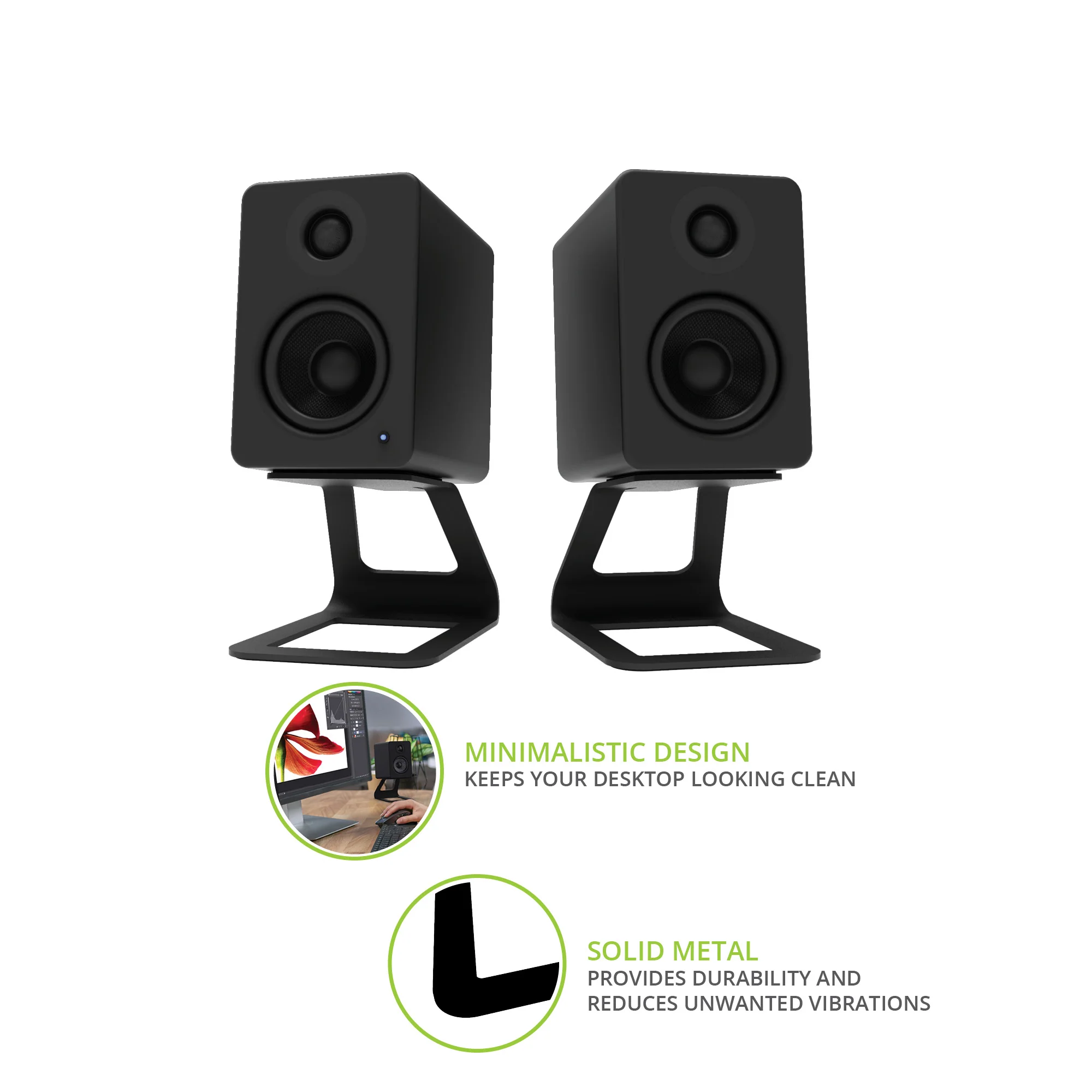Kanto ORA 100W Powered Reference Desktop Speakers with Bluetooth & SE2 Speaker Stands Package Black - Image 12