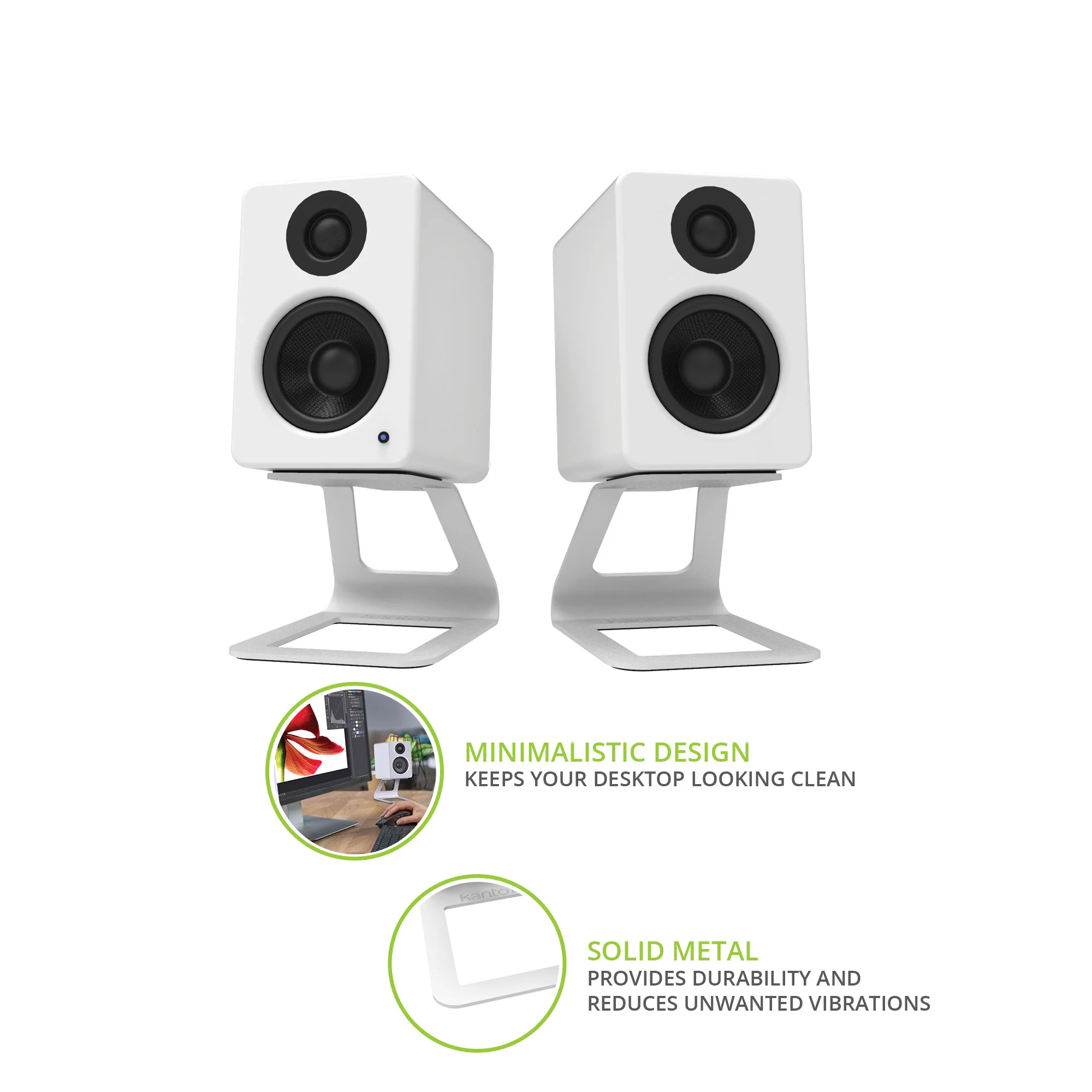 Kanto ORA 100W Powered Reference Desktop Speakers with Bluetooth & SE2 Speaker Stands Package White - Image 6