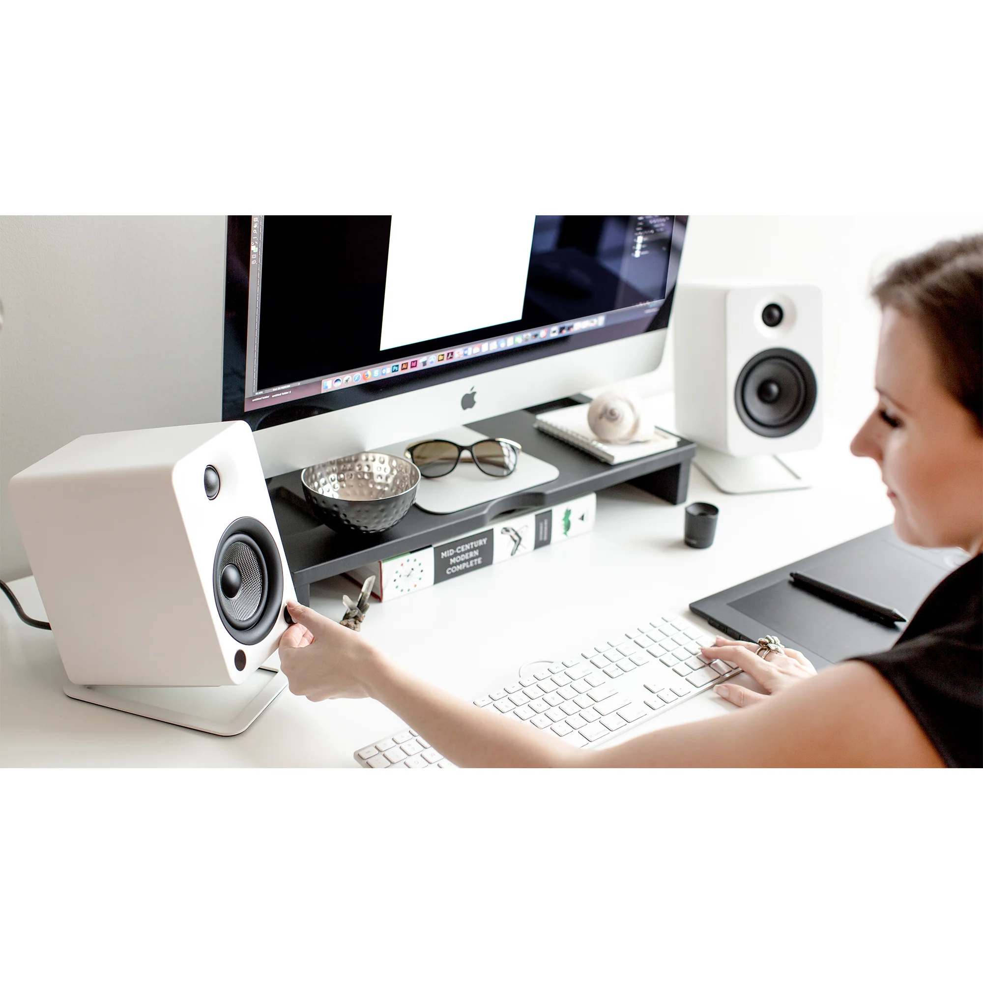 Kanto ORA4 140W Powered Reference Desktop Speakers with Bluetooth & S4 Tilted Speaker Stands White - Image 13