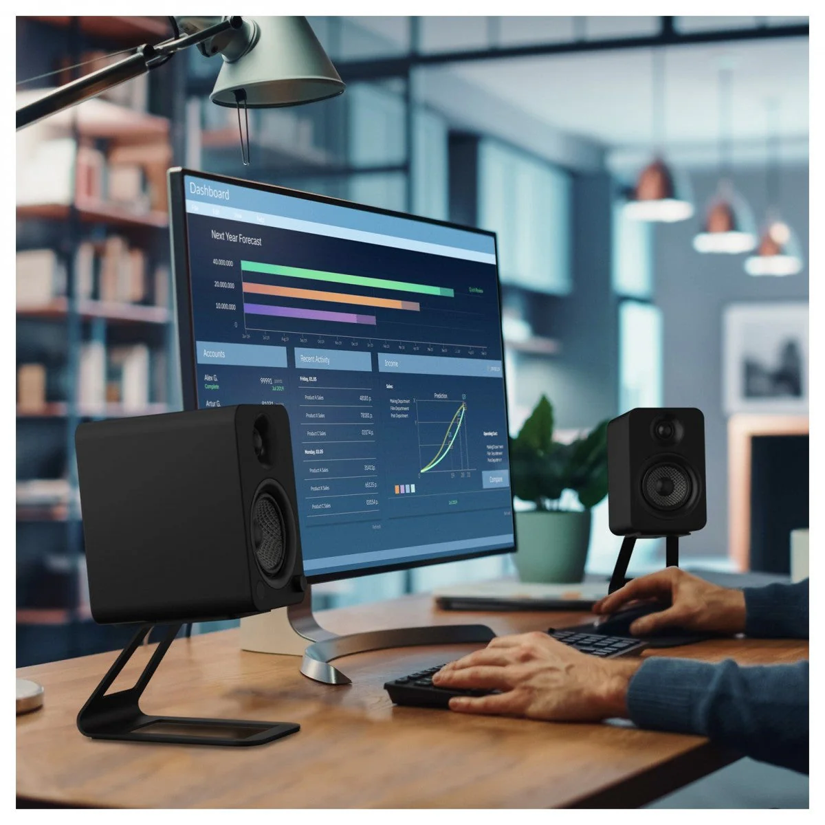 Kanto ORA4 140W Powered Reference Desktop Speakers with Bluetooth & SE4 Elevated Speaker Stands Black - Image 6