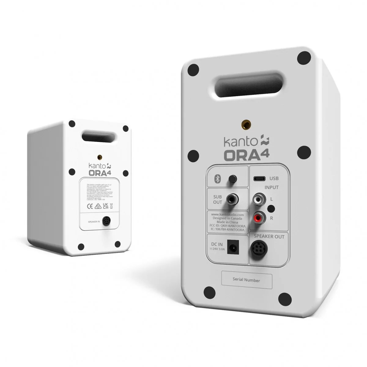 Kanto ORA4 140W Powered Reference Desktop Speakers with Bluetooth & SE4 Elevated Speaker Stands White - Image 4
