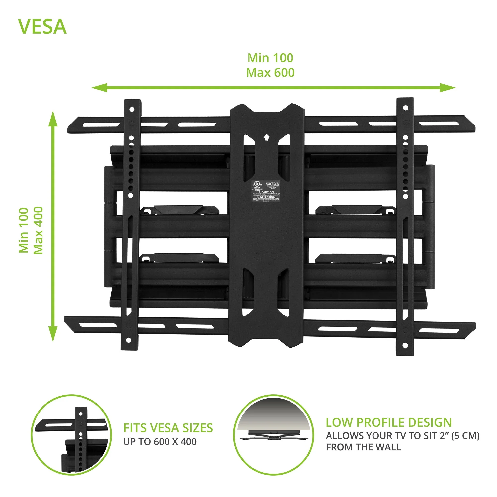Kanto PDX650 Full Motion TV Wall Mount for 37 to 75 inch TVs Black - Image 5