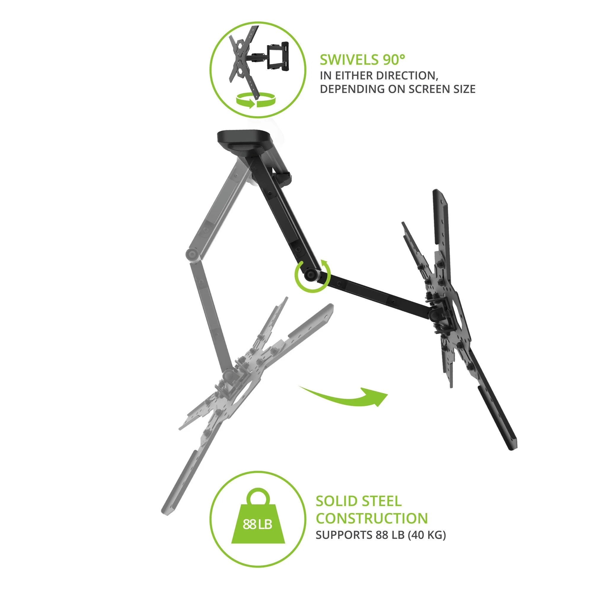 Kanto PS300 Full Motion TV Wall Mount for 26 to 60 inch TVs Black - Image 5