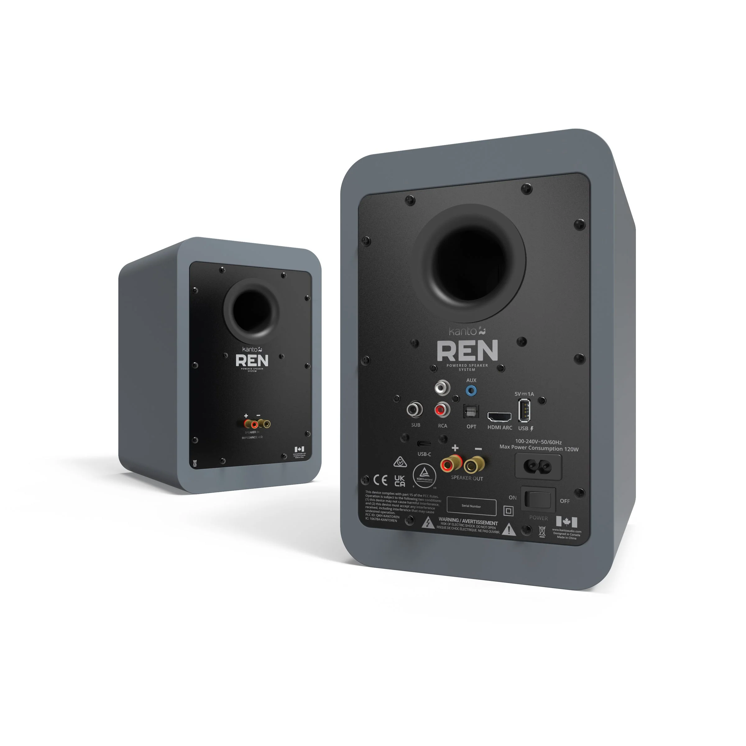 Kanto REN 200W Powered Bookshelf Speakers Pair with HDMI ARC USB-C and Bluetooth 5.3 - Matte Grey - Image 19