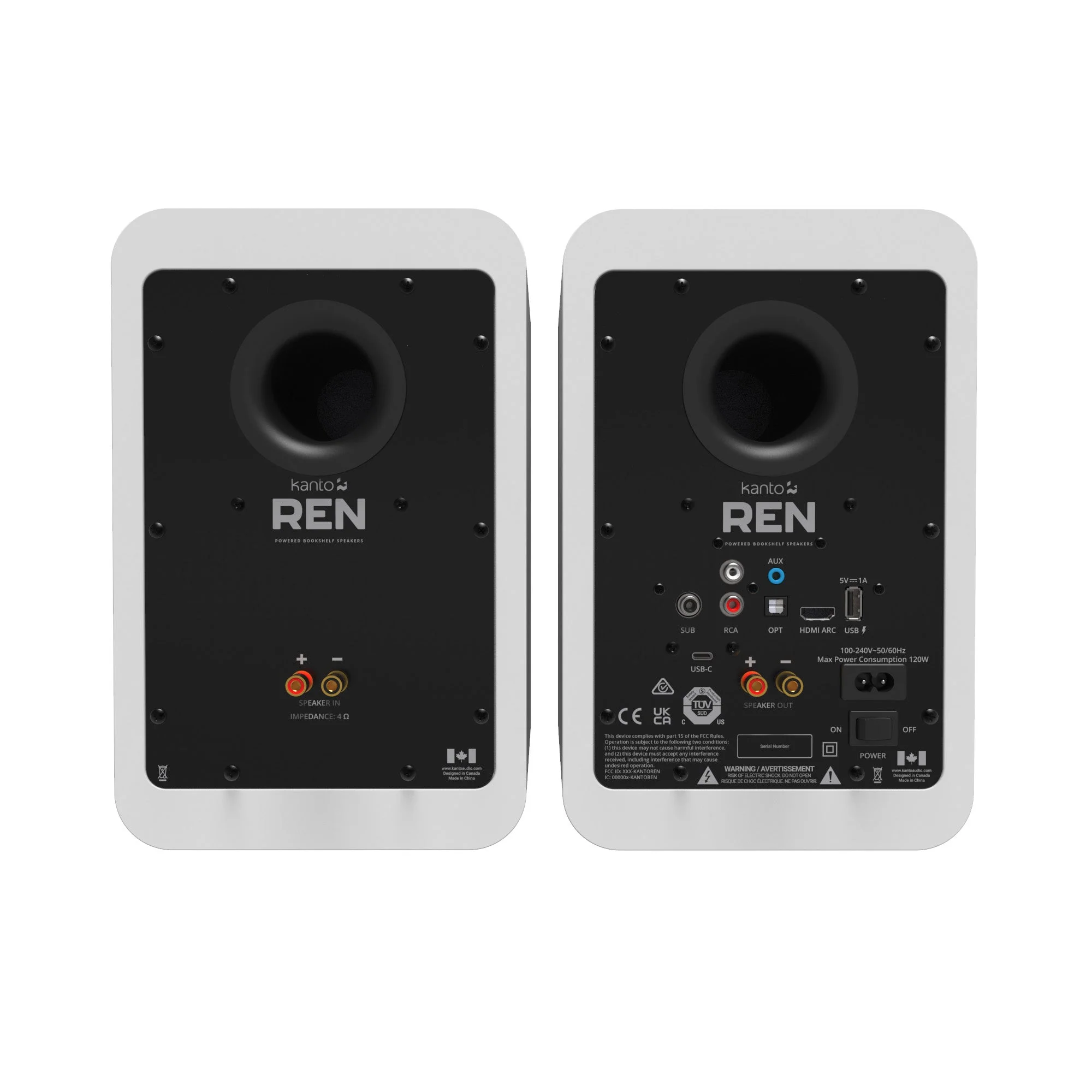 Kanto REN 200W Powered Bookshelf Speakers Pair with HDMI ARC USB-C and Bluetooth 5.3 - Matte White - Image 3