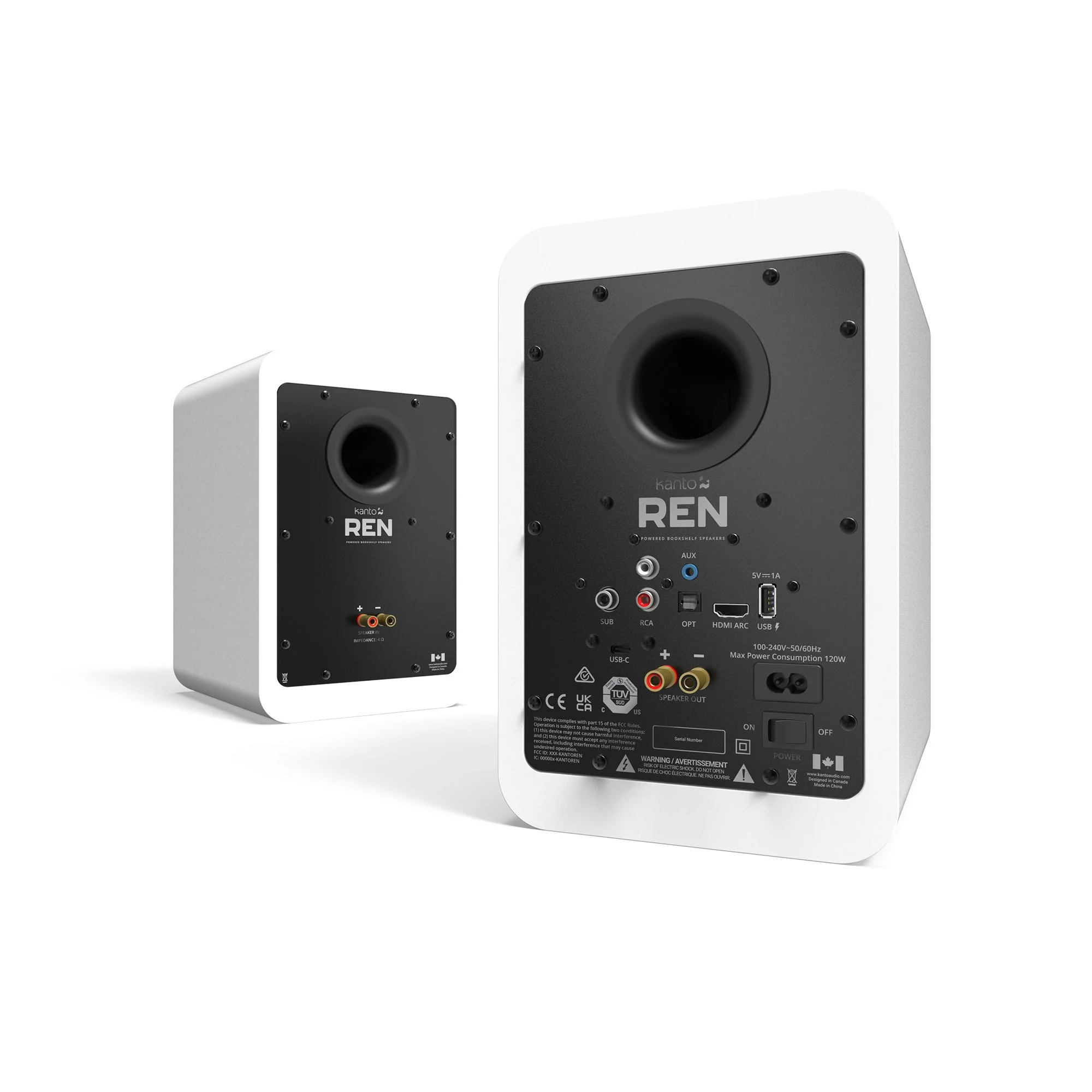 Kanto REN 200W Powered Bookshelf Speakers Pair with HDMI ARC USB-C and Bluetooth 5.3 - Matte White - Image 4