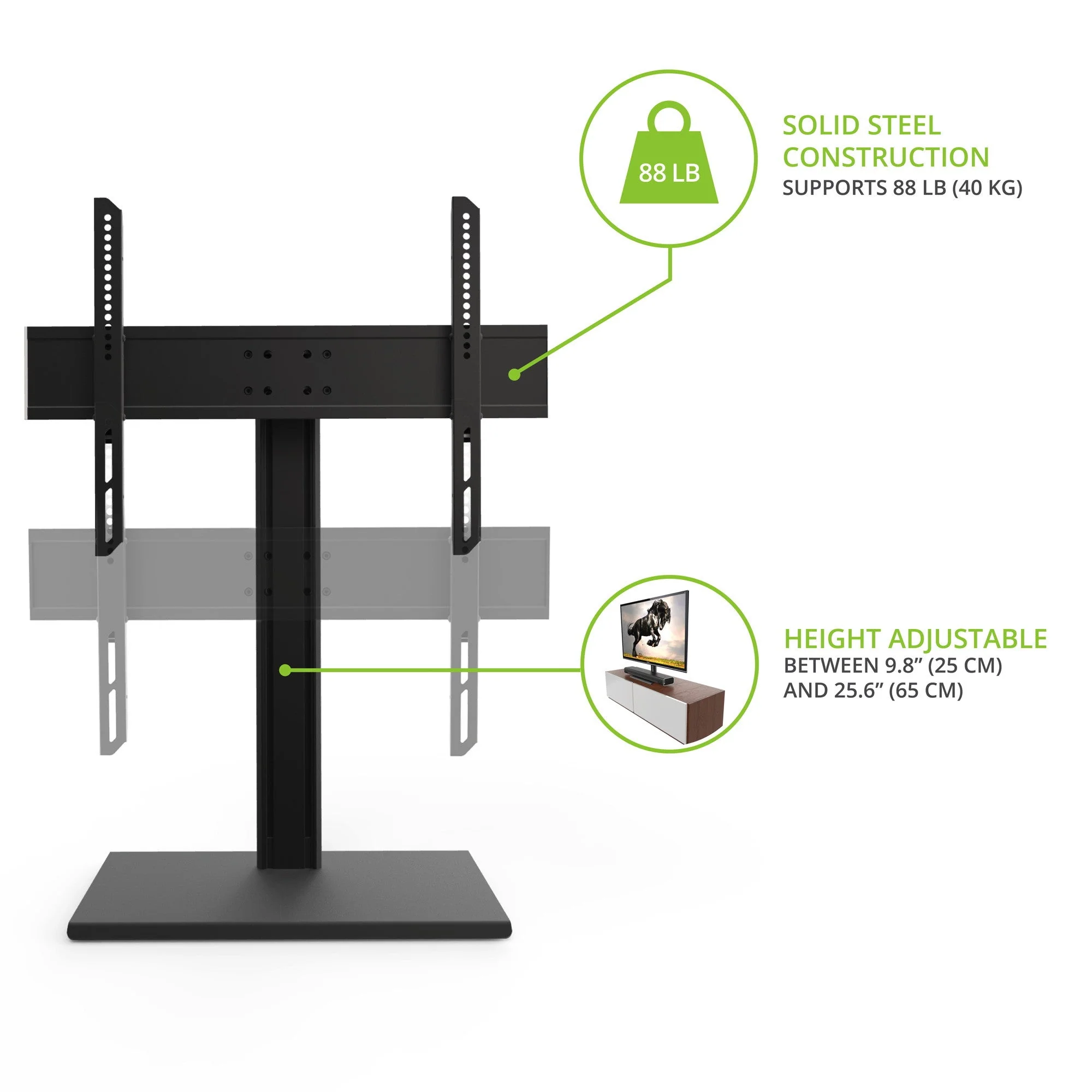 Kanto TTS100 Universal Tabletop TV Stand for 37 to 65 inch TVs Black - Image 5