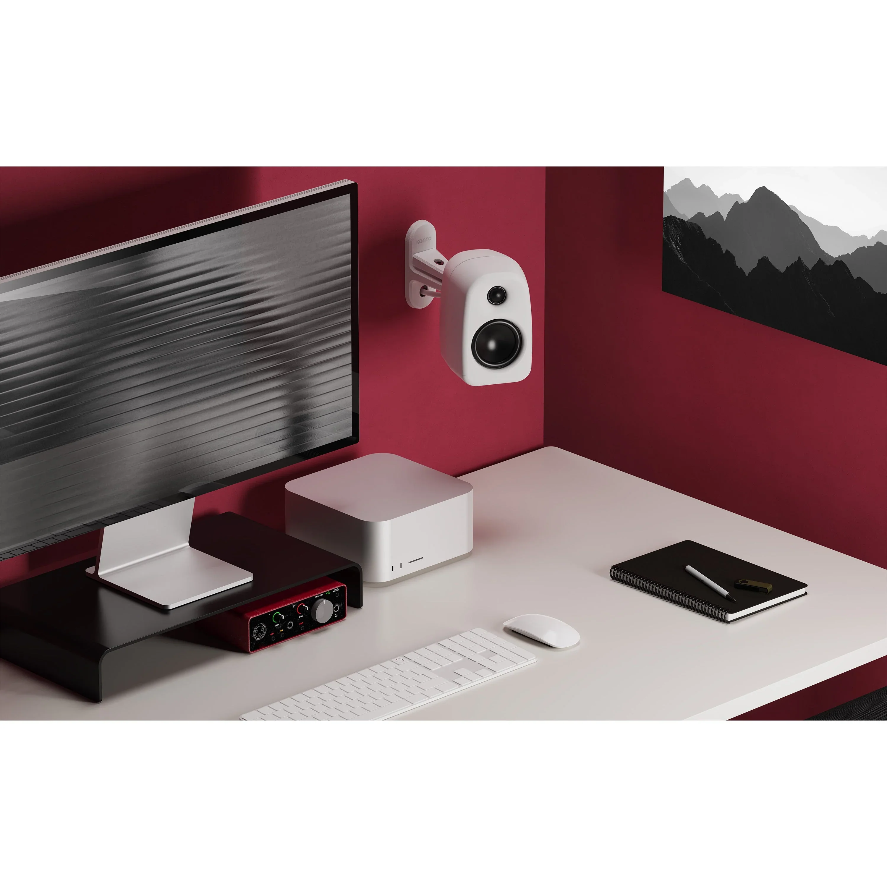Kanto UKI 100W Bluetooth Desktop Speakers With SPW3 Universal Speaker Wall Mount Black - Image 4