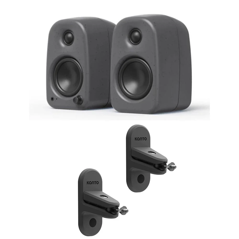Kanto UKI 100W Bluetooth Desktop Speakers With SPW3 Universal Speaker Wall Mount Grey