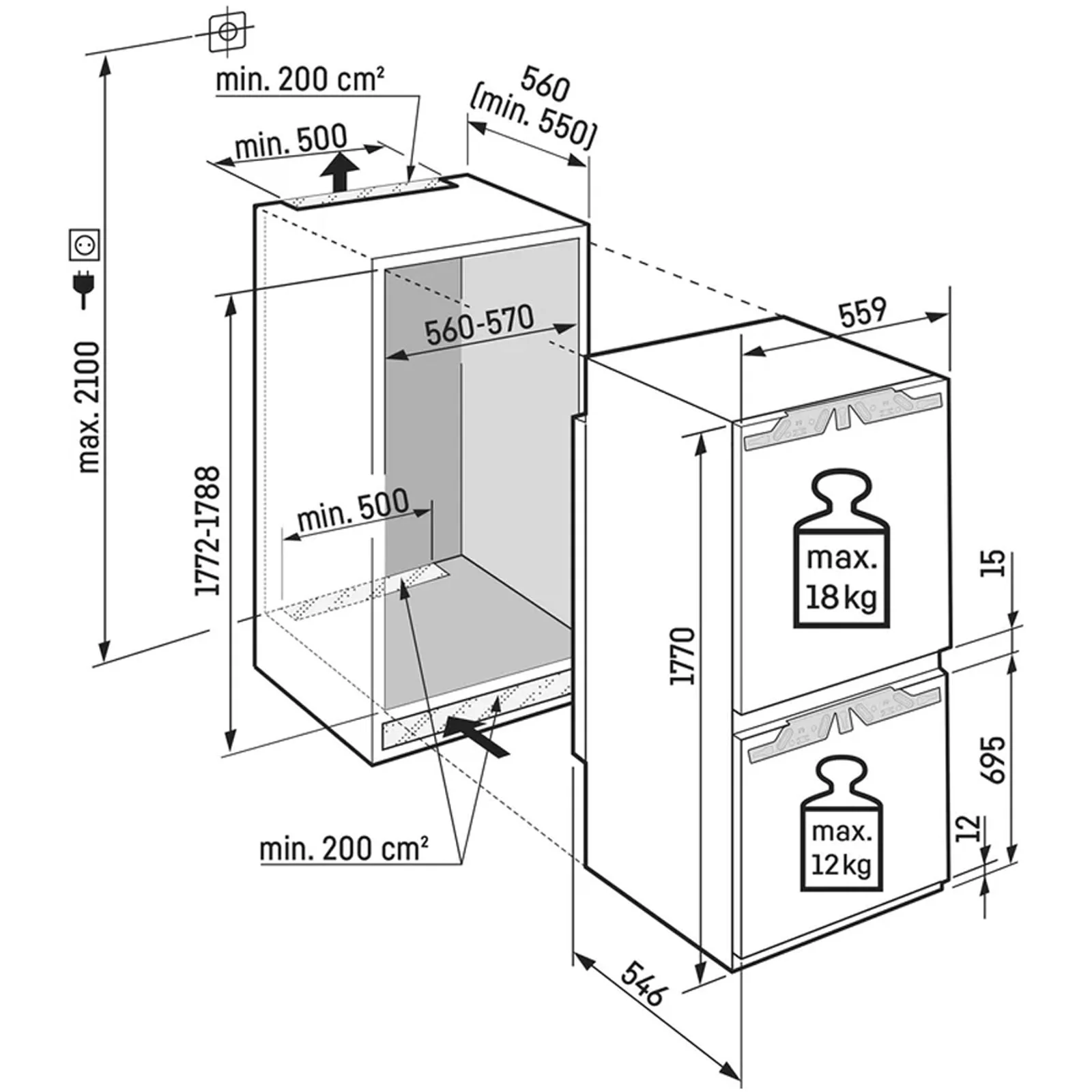 Liebherr Pure ICNC5103 Fully Integrated fridge-freezer with EasyFresh and NoFrost - Image 3