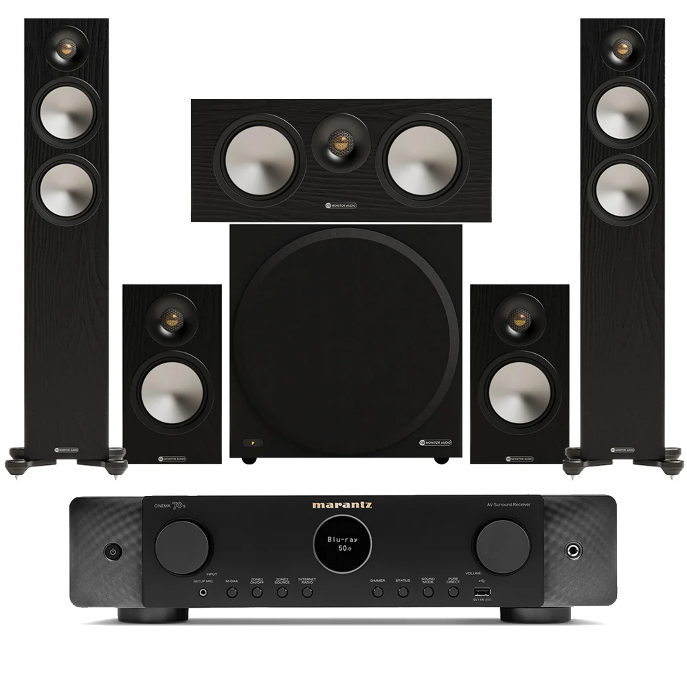 Marantz CINEMA 70s 7.2 Channel AV Receiver with Monitor Audio Bronze 300 7G 5.1 Speaker Package Black