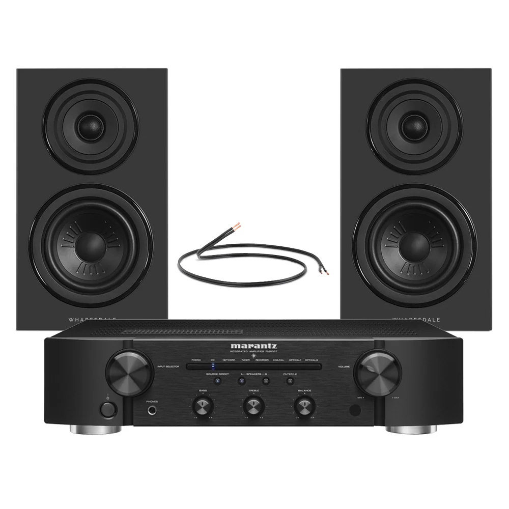 Marantz PM6007 Integrated Amplifier with Wharfedale Diamond 12.1i Bookshelf Speakers Pair Black HiFi Package