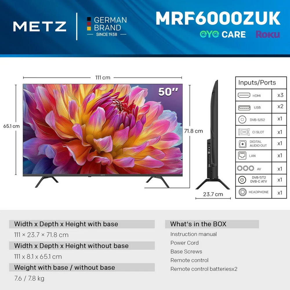 Metz 50MRF6000ZUK 50 Inch MRF6000Z 4K Ultra HD HDR DLED Smart TV with Freely - Image 2