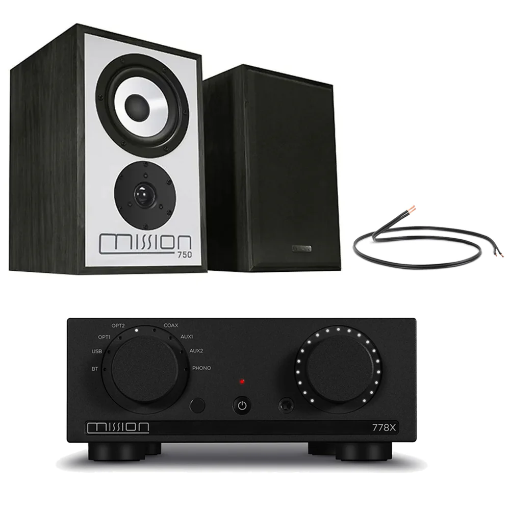 Mission 778X Integrated Amplifier with Mission 750 Bookshelf Speakers Pair HiFi Package - Black